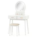 Small Vanity Makeup Dressing Table Set with Cushioned Stool and LED Lighted Mirror by LJGDeals