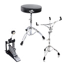 GRIFFIN 3 Pack Set- Single Kick Bass Pedal, Drum Throne & Snare Stand Set by GRIFFIN | Double Chain Foot Percussion Hardware Kit for Intense Play | Comfortable Drum Seat Percussion Chair for Adults
