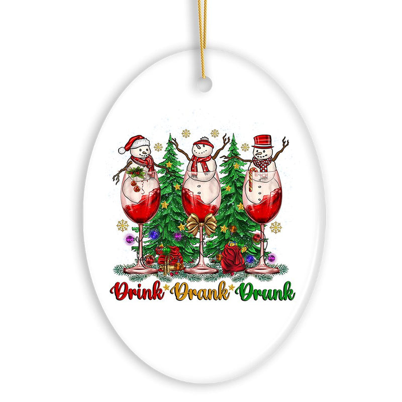 Snowmen and Wine Drink Drank Drunk Christmas Ornament, Funny Alcohol Humor with Crimson Velvet