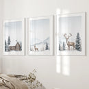 Snowy Deer Wall Art Set of 3. Winter Woodland Prints by Wall Art Set