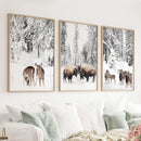 Winter Animals Wall Art Set of 3. Buffalo, Deer, Goat by Wall Art Set