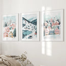 Christmas Village Cute Winter Landscape Posters by Wall Art Set