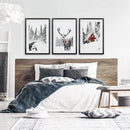 Christmas Mood Wall Art Prints. Red Log Cabin, Deer by Wall Art Set