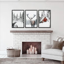 Christmas Mood Wall Art Prints. Red Log Cabin, Deer by Wall Art Set