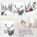 Christmas Mood Wall Art Prints. Red Log Cabin, Deer by Wall Art Set