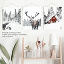 Christmas Mood Wall Art Prints. Red Log Cabin, Deer by Wall Art Set