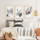 Christmas Mood Wall Art Prints. Red Log Cabin, Deer by Wall Art Set
