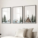 Rustic Cabin, Snowy Forest Prints. 3 Piece Winter Wall Art by Wall Art Set