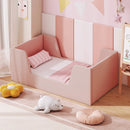 Soft Velvet Fabric Toddler Bed Frame with Safety Rails by LJGDeals