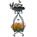 Solar Outdoor Bird Bath Feeder Combo with Flower Planter Pedestal and Solar Lights by LJGDeals