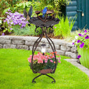 Solar Outdoor Bird Bath Feeder Combo with Flower Planter Pedestal and Solar Lights by LJGDeals