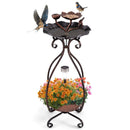 Solar Outdoor Bird Bath Feeder Combo with Flower Planter Pedestal and Solar Lights by LJGDeals