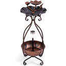 Solar Outdoor Bird Bath Feeder Combo with Flower Planter Pedestal and Solar Lights