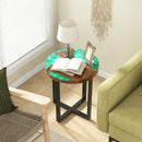 Solid Live Edge Round Teak Wood Outdoor End Table with Epoxy Resin Tabletop by LJGDeals