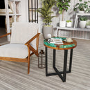 Solid Live Edge Round Teak Wood Outdoor End Table with Epoxy Resin Tabletop by DirectDeals