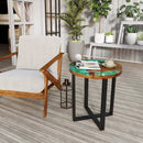 Solid Live Edge Round Teak Wood Outdoor End Table with Epoxy Resin Tabletop by LJGDeals