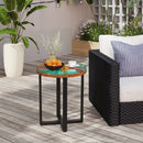 Solid Live Edge Round Teak Wood Outdoor End Table with Epoxy Resin Tabletop by LJGDeals