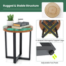 Solid Live Edge Round Teak Wood Outdoor End Table with Epoxy Resin Tabletop by LJGDeals