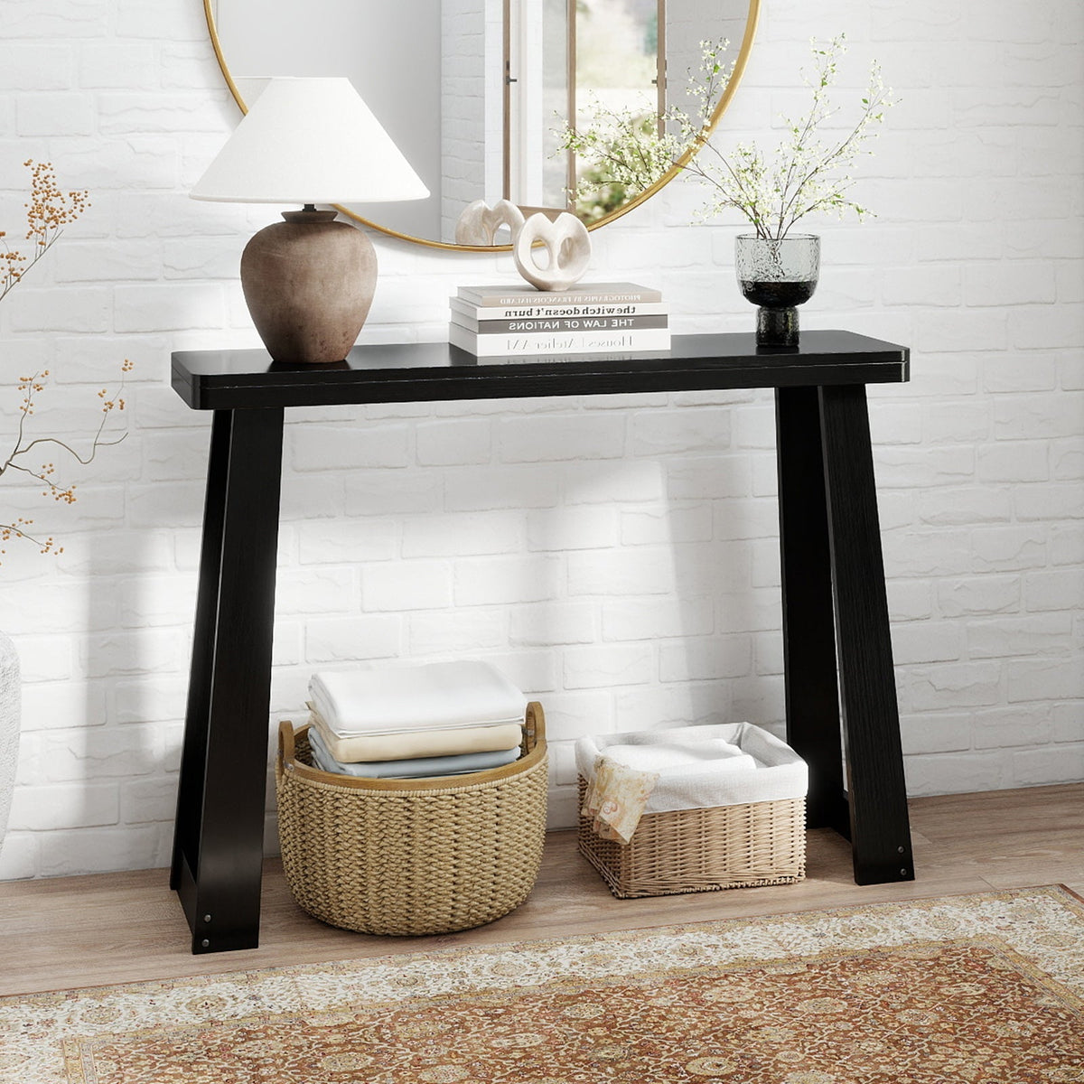 Solid Rubber Wood Console Table 43inch Narrow Entryway Table with Thick Tabletop and Stable Base, photo 2 of 16