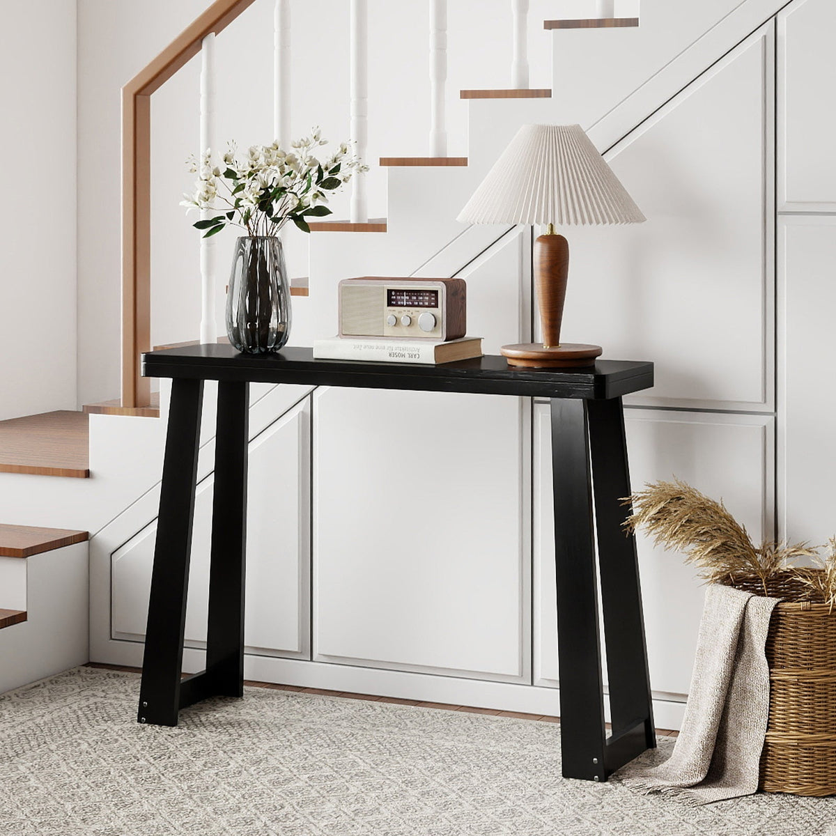 Solid Rubber Wood Console Table 43inch Narrow Entryway Table with Thick Tabletop and Stable Base, photo 12 of 16