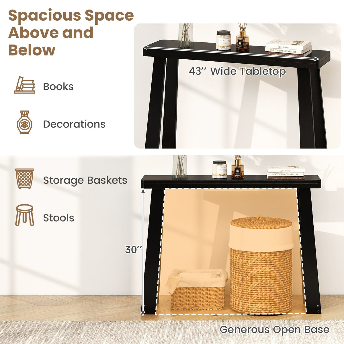 Solid Rubber Wood Console Table 43inch Narrow Entryway Table with Thick Tabletop and Stable Base, photo 16 of 16