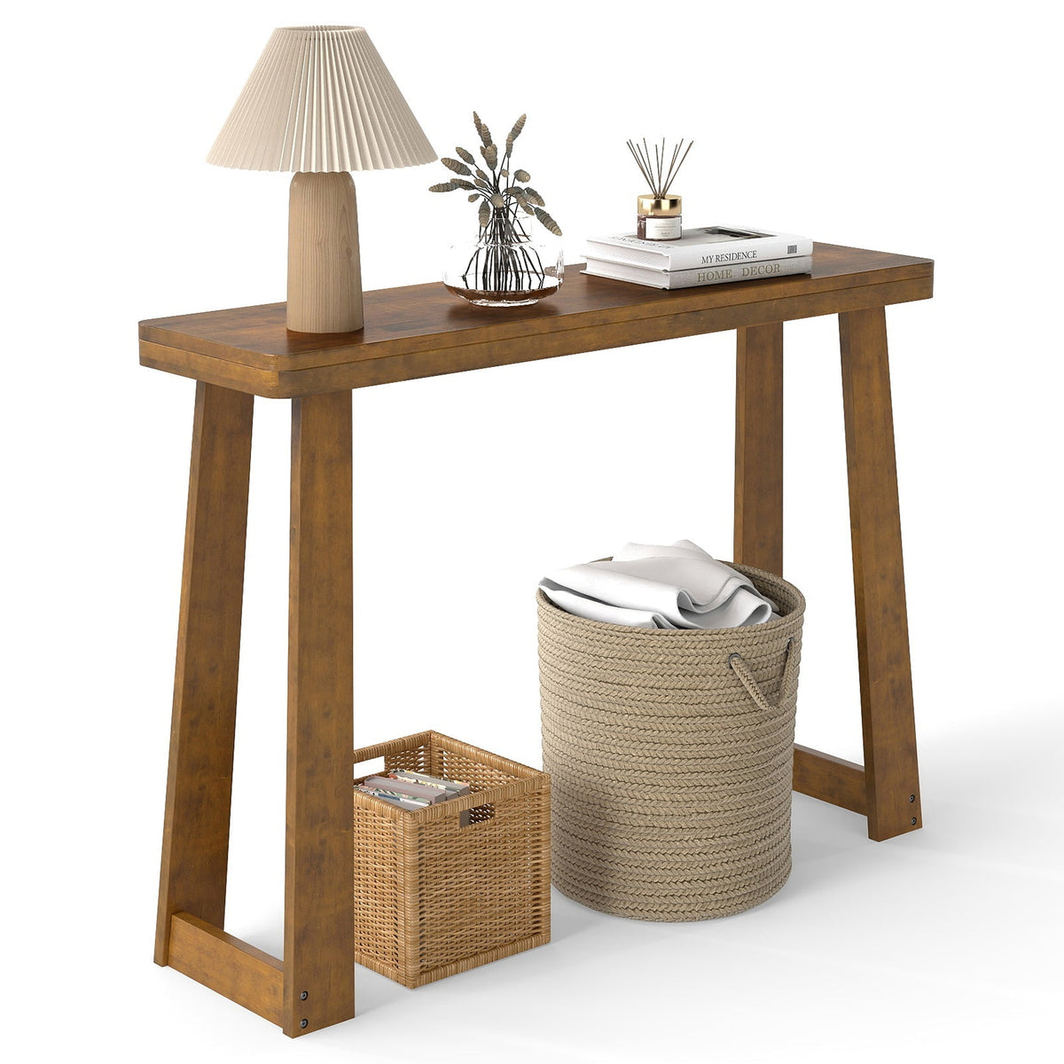 Solid Rubber Wood Console Table 43inch Narrow Entryway Table with Thick Tabletop and Stable Base, photo 5 of 16