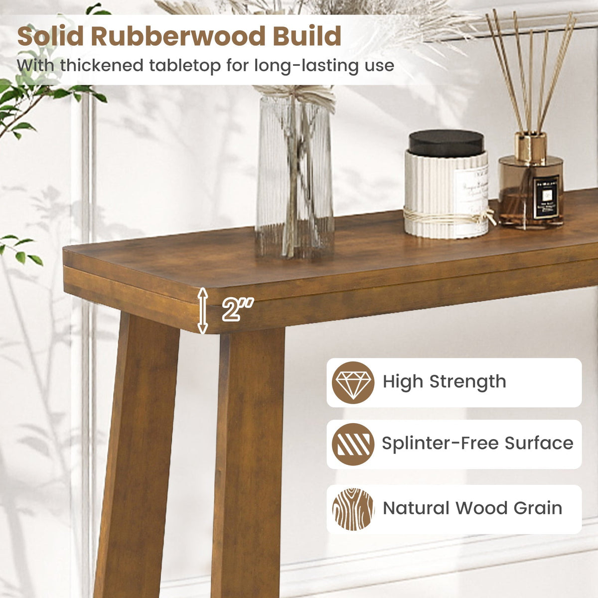 Solid Rubber Wood Console Table 43inch Narrow Entryway Table with Thick Tabletop and Stable Base, photo 13 of 16