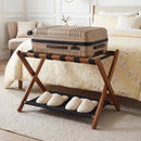 Solid Rubberwood Folding Luggage Rack with Nylon Shelves by LJGDeals