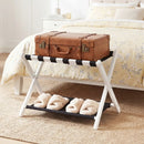 Solid Rubberwood Folding Luggage Rack with Nylon Shelves by LJGDeals
