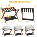 Solid Rubberwood Folding Luggage Rack with Nylon Shelves Set of 2