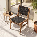 Teak Wood Outdoor Dining Chair with Woven Strap Back by LJGDeals