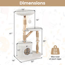 Solid Wood Cat Tree 41" with Real Branches & Cozy Bed
