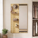 Full Length Wall Mirror with Sliding Pegboard & Shelves