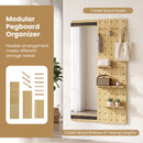 Full Length Wall Mirror with Sliding Pegboard & Shelves