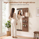 Full Length Wall Mirror with Sliding Pegboard & Shelves