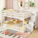 Solid Wood Full Over Full Low Bunk Bed with Storage Stairs by LJGDeals
