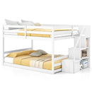 Solid Wood Full Over Full Low Bunk Bed with Storage Stairs by LJGDeals