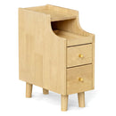 Solid Wood End Table Narrow Bedside Table with Pull-out Tray and 2 Storage Drawers-Brown by DirectDeals