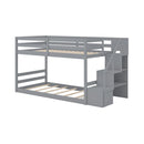 Solid Wood Twin Over Full Low Bunk Bed with Storage Stairs