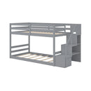 Solid Wood Twin Over Full Low Bunk Bed with Storage Stairs by LJGDeals