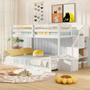 Solid Wood Twin Over Full Low Bunk Bed with Storage Stairs by LJGDeals