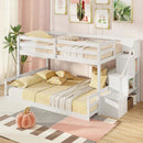 Solid Wood Twin Over Full Low Bunk Bed with Storage Stairs by LJGDeals