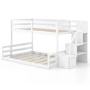 Solid Wood Twin Over Full Low Bunk Bed with Storage Stairs by LJGDeals