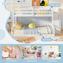 Solid Wood Twin Over Full Low Bunk Bed with Storage Stairs-White