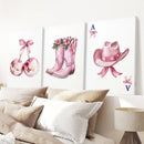 Cowgirl Hat and Boots Wall Art Pink Poster Set by Wall Art Set