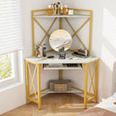 Space-Saving Corner Computer Desk with with Hutch and Keyboard Tray by DirectDeals