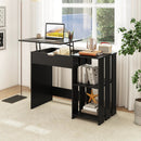 Space Saving Computer Desk with Hidden Compartment and Open Storage Shelves-Black by LJGDeals