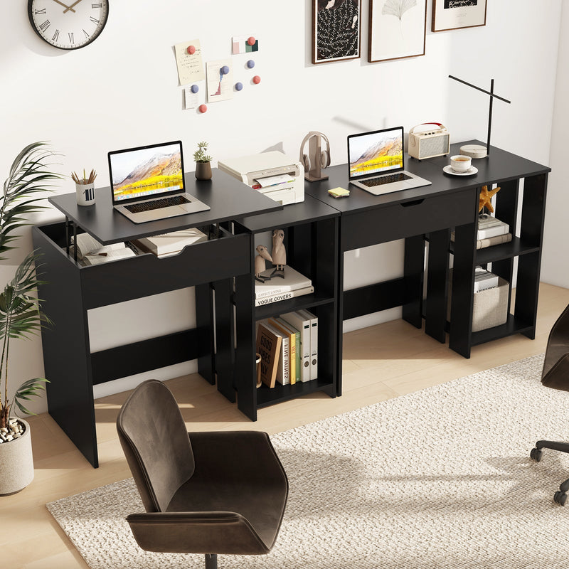 Space Saving Computer Desk with Hidden Compartment and Open Storage Shelves-Black, photo 6 of 8