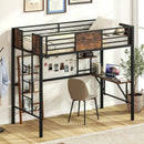 Space-Saving Twin Loft Bed with Safety Guardrail and Ladder-Coffee by LJGDeals