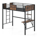 Space-Saving Twin Loft Bed with Safety Guardrail and Ladder-Coffee by LJGDeals